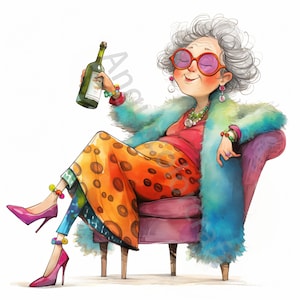 10 Quirky Life in Retirement Clip Art, Watercolor Clipart JPG, Junk Journaling, Scrapbook, Card Making, Digital Download, Fantasy, Whimsical