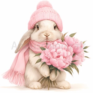 Cute Floral Bunny Clipart, Printable Watercolor Clipart, 12 High ...