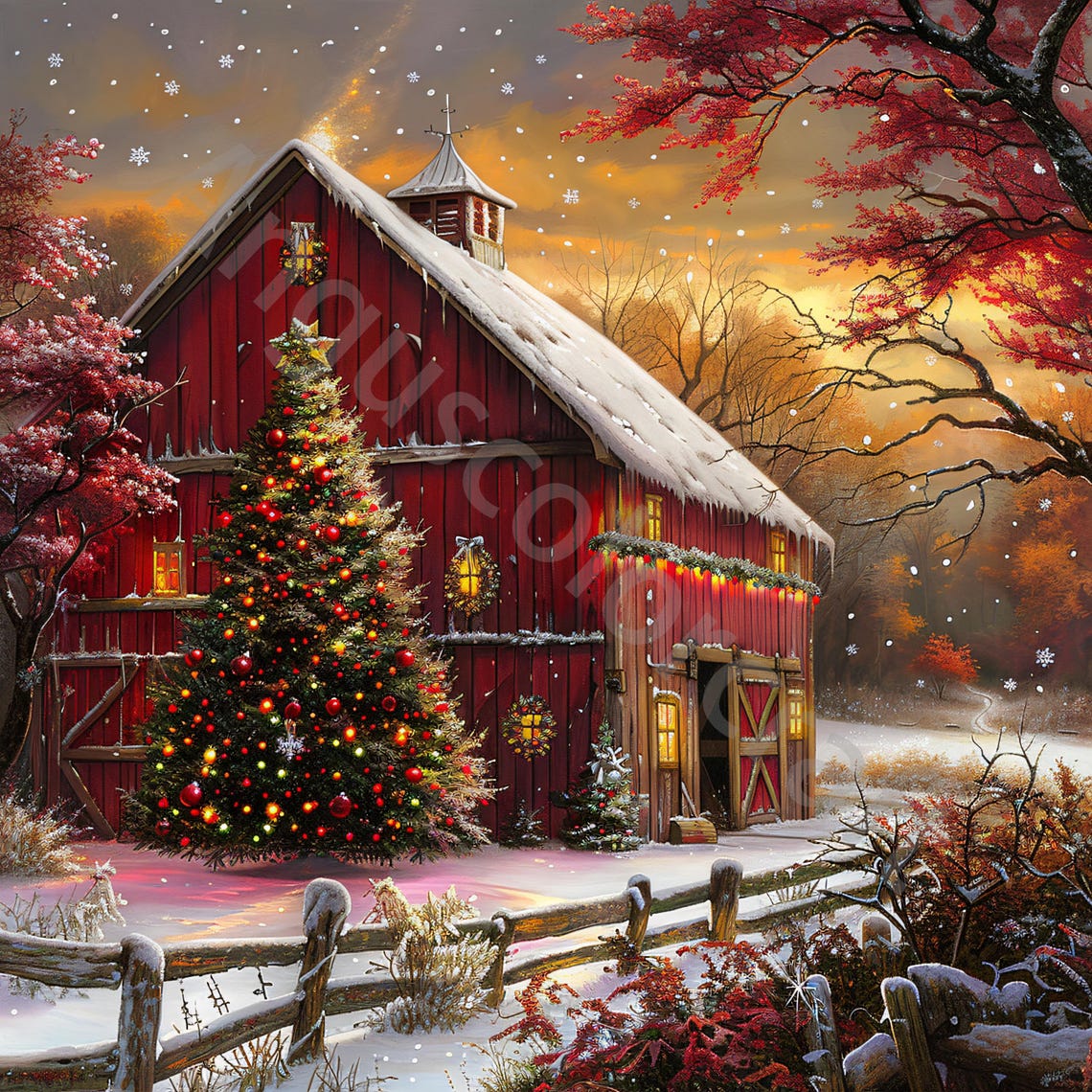 Old Red Barn Clipart Bundle 10 Watercolor Winter Landscape JPG, Junk ...