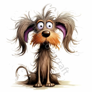 13 Messy Hair Dog Clip Art Watercolor Clipart JPGs do Junk Journaling, Scrapbooking, Card Making, Digital Download Kit, Frazzled Puppy