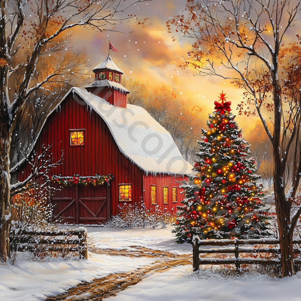 Old Red Barn Clipart Bundle 10 Watercolor Winter Landscape JPG, Junk ...