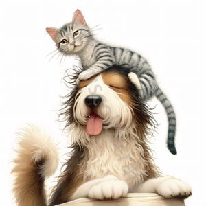 Clip art original chien et chat 10 fichiers JPG aquarelle haute résolution, journal indésirable, scrapbooking, fabrication de cartes, kit de téléchargement numérique, amis originaux