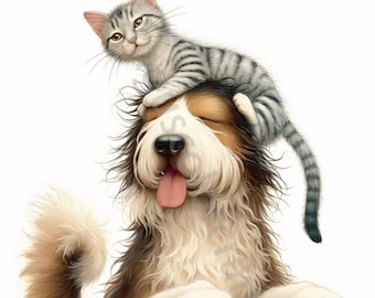 Quirky Dog and Cat Clip Art 10 High Res Watercolor JPGs, Junk Journaling, Scrapbooking, Card Making, Digital Download Kit, Quirky Friends