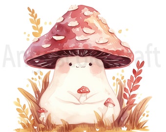 Clipart mignon de champignon - 22 illustrations JPG pour l'artisanat (téléchargement numérique)