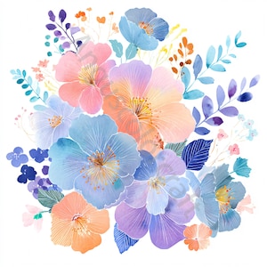 10 JPG Clip Art de buquê de flores vintage, clipart de aquarela, diário de lixo, álbum de recortes, criação de cartões, download digital, fantasia, caprichoso