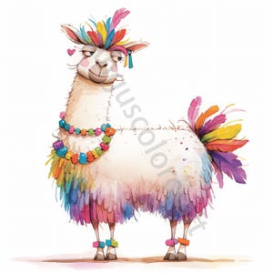 12 llamas extravagantes, imágenes prediseñadas de acuarela en formato JPG, diario basura, álbum de recortes, creación de tarjetas, descarga digital, fantasía, llamas divertidas y extravagantes