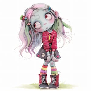 10 clipart fille zombie décalée JPG, clipart aquarelle, journal indésirable, scrapbooking, fabrication de cartes, fantaisie en téléchargement numérique, fille lunatique
