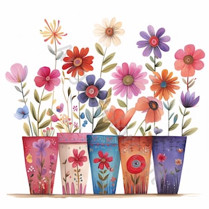 10 clipart de flores fofas e caprichosas, clipart de fileira de flores, JPG de alta resolução, download digital, clipart de aquarela, imprimíveis, licença comercial