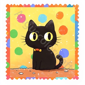 10 imágenes prediseñadas de sellos postales de gatos de JP, uso comercial, efímeras caprichosas, imágenes prediseñadas de gatitos de acuarela, descarga instantánea, manualidades de papel imprimibles