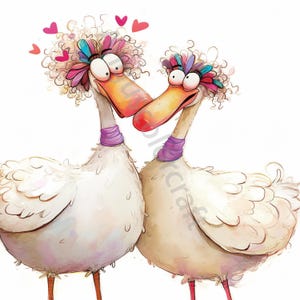 10 cliparts originaux d'oies d'amour, clipart JPG aquarelle, journalisation indésirable, scrapbooking, fabrication de cartes en téléchargement numérique, fantaisie lunatique Saint-Valentin
