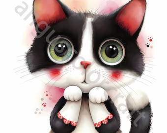 10 udda, udda kattungar clipart, akvarell clipart JPG, skräpjournaling, klippbok, korttillverkning, digital nedladdning, fantasi, nyckfull katt