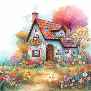 10 JPG Magic Fairy House Clip Art, Clipart aquarelle, Junk Journal, Scrapbooking, fabrication de cartes, téléchargement numérique, fantastique, cottage fantaisiste