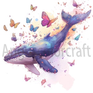 Fantasy Whale Schmetterlinge Clipart - 18 hochwertige JPGs - Digital Craft, Clipart Pack, Journaling, Babyparty, Wandkunst, Instant Download