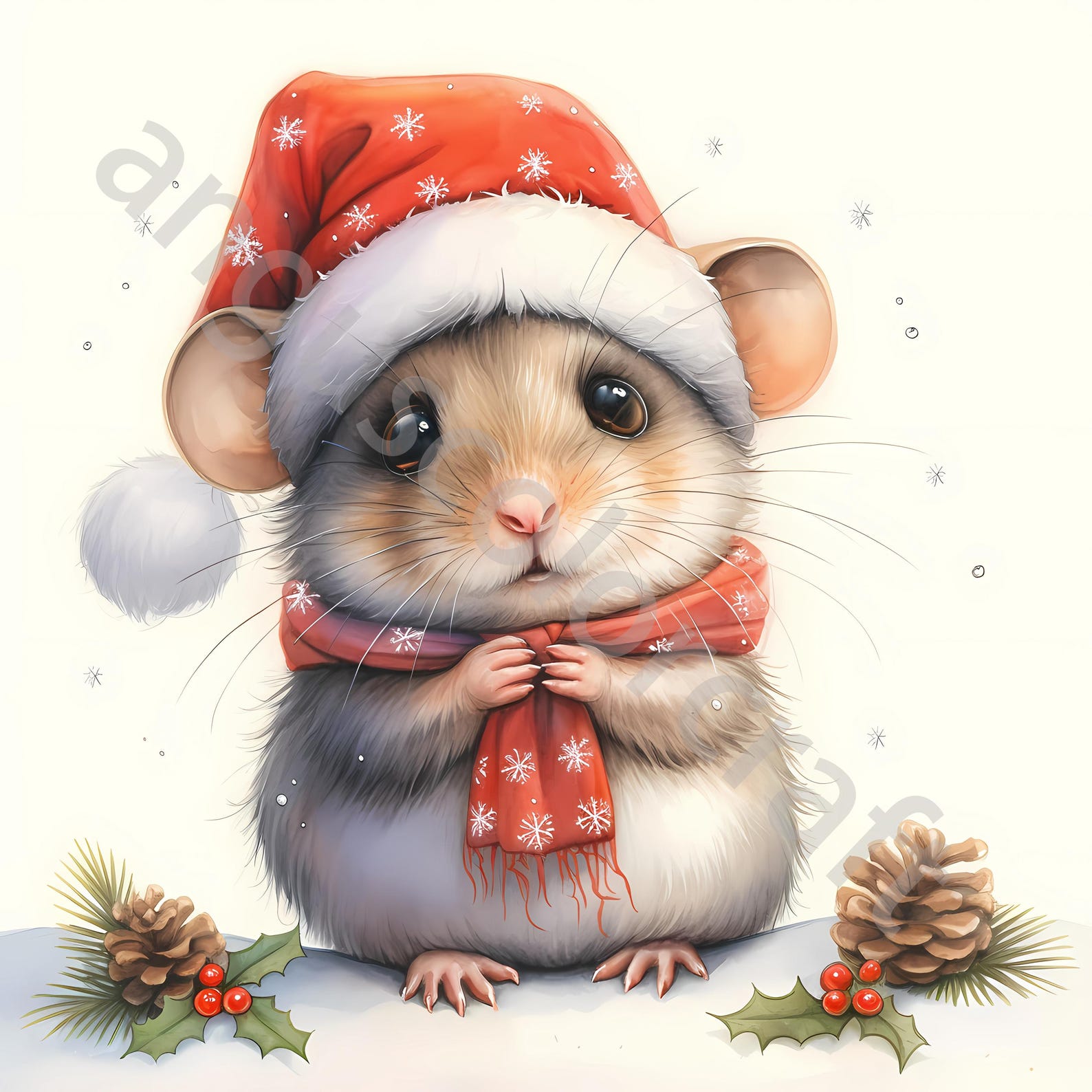 Christmas Mouse Clip Art, Watercolor Clipart, 10 Jpgs, Scrapbook, Card ...