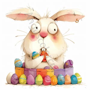 10 Quirky Easter Bunny Clip Art, Watercolor Clipart JPG, Junk Journaling, Scrapbook, Card Making, Digital Download, Fantasy Whimsical Rabbit