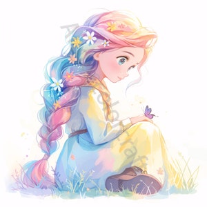 13 Fille arc-en-ciel originale JPG avec des cliparts papillon, usage commercial, clipart fille aquarelle éphémères fantaisistes, téléchargement immédiat, créations en papier