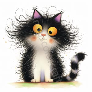 12 Quirky Cat Clip Art, Watercolor Clipart JPG, Junk Journaling, Scrapbook, Card Making, Digital Download, Fantasy, Whimsical Funny Kitten