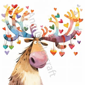 12 imágenes prediseñadas de alces extravagantes, imágenes prediseñadas de acuarela en formato JPG, diario basura, álbum de recortes, creación de tarjetas, descarga digital, fantasía, animales divertidos y caprichosos