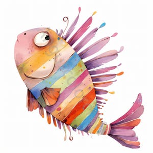 10 imágenes prediseñadas de peces peculiares en formato JPG, imágenes prediseñadas de acuarela, diario basura, álbum de recortes, creación de tarjetas, descarga digital, fantasía, peces divertidos y caprichosos, mascota