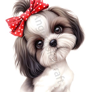 13 Welpe mit Schleife Clipart, kommerzielle Nutzung, wunderliche Ephemera, Aquarell süßer Hund Clipart JPGs, Instant Download, Junk Journal, Papiermodelle