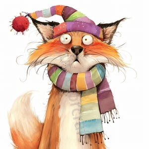 10 images clipart renard excentrique JPG, aquarelle vintage, journal indésirable, carte de scrapbooking, création numérique, téléchargement fantastique, animaux fantaisistes, renard rigolo