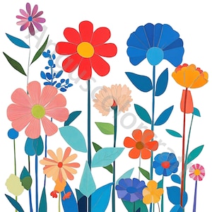 Quirky Flowers Clip Art Bundle 10 wysokiej rozdzielczości akwarelowych kwiatów JPG Junk Journaling, Scrapbooking, Tworzenie kartek, Pobieranie cyfrowe, Fantazyjne