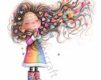 13 Quirky Love Girl Clip Art, Watercolor Clipart JPG, Junk Journaling, Scrapbook, Card Making, Digital Download, Fantasy, Whimsical Girl