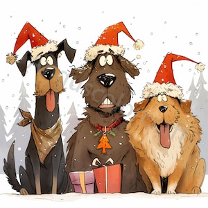 10 Christmas Dogs Clip Art Watercolor Clipart JPGs, Junk Journal, Scrapbook, Card Making, Digital Download Kit, Cartoon Funny Frazzled Puppy
