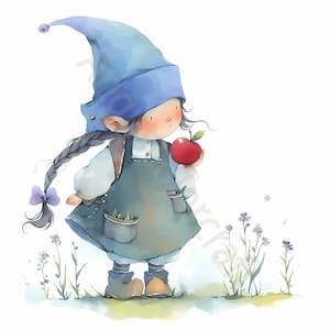 Lot de cliparts aquarelle fille gnomes, nain, 13 JPG, printemps, imprimable, numérique, scrapbooking, carnet de bord de fabrication de cartes, travaux manuels, printemps