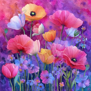10 JPG fleurs printanières Clip Art, Clipart aquarelle, Junk Journal, Scrapbooking, fabrication de cartes, téléchargement numérique Fantasy lunatique fleurs d'été