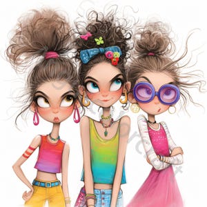 Quirky Best friend Clipart, Uso comercial, Coisas efêmeras caprichosas, 12 JPGs Aquarela Quirky Sisters Clipart, Download instantâneo, Papel artesanal