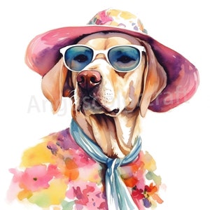 Clipart de moda Labrador - 10 JPGs em aquarela de alta qualidade - Download digital! Arte em parede, arte em tela, pintura, confecção de cartões, canecas, etc.