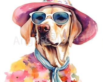 Fashion Labrador Clipart - 10 Watercolor JPG's - Digital Download