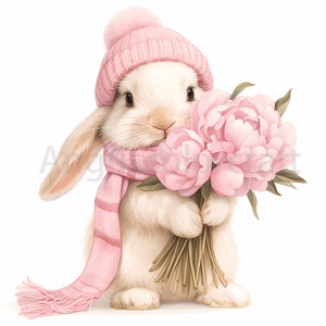 Cute Floral Bunny Clipart, Printable Watercolor Clipart, 12 High ...