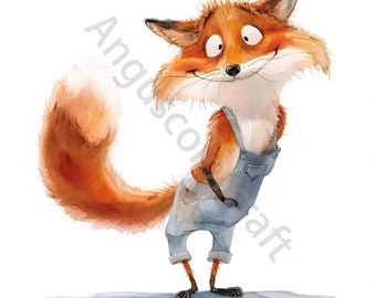 13 JPGs Funny Fox Clipart, Commercial Use, Whimsical Ephemera, Watercolor Animal Clipart, Cute Funny Animal, Instant Download, Paper Craft