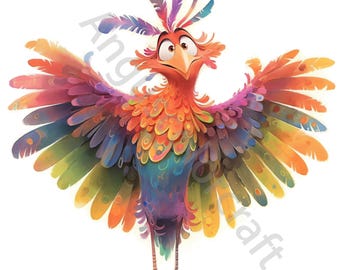 12 JPG schrullig, wunderliche Phönix Clipart, lustige Phönix Clipart, digitaler Download, Aquarell Vogel Clipart, Printables, kommerzielle Lizenz