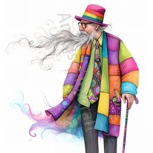 10 images clipart papy excentrique JPG, clipart aquarelle, journal indésirable, scrapbooking, fabrication de cartes, téléchargement numérique, homme hippie fantaisiste