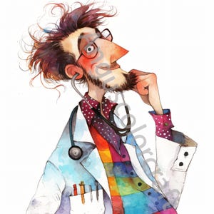 10 JPG Quirky Doctor Clip Art, Watercolor Clipart, Junk Journal, Scrapbook, Card Making, Digital Download, Fantasy, Whimsical People, Funny