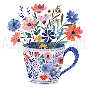 Quirky Flowers Cup Clipart-22Wysokiej jakości pliki JPG, papier do scrapbookingu, dziennik, papier podkładowy, sublimacja, tworzenie kartek, dekoracje, pobieranie cyfrowe