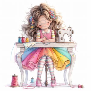 12 clipart fille couture décalée, clipart aquarelle JPG, journal indésirable, scrapbooking, fabrication de cartes, téléchargement numérique, fantaisie, fille lunatique