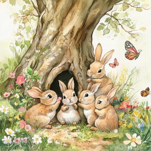 10 JPG Bunny Family Clipart, Clipart della foresta, Effimere stravaganti, Clipart acquerello stampabile, Download digitale, Artigianato di carta, diari spazzatura