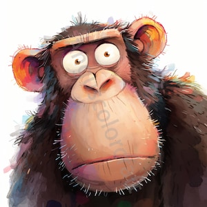 10 images clipart chimpanzé décalé JPG, clipart aquarelle, journal indésirable, scrapbooking, fabrication de cartes, téléchargement numérique, fantastique, animal lunatique