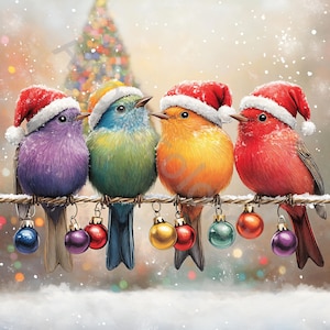 10 imágenes prediseñadas de pájaros navideños en formato JPG, uso comercial, efímeras caprichosas, imágenes prediseñadas de pájaros de invierno en acuarela, descarga instantánea, manualidades de papel, pájaros lindos