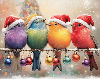 10 JPG Christmas Birds Clipart, Commercial Use, Whimsical Ephemera, Watercolor Winter Bird Clipart, Instant Download, Paper Craft, Cute Bird