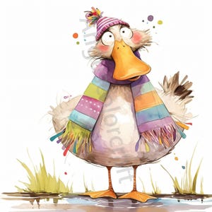 13 divertidos y extravagantes dibujos de patos, dibujos de acuarela en formato JPG, diario basura, álbum de recortes, creación de tarjetas, descarga digital, fantasía, animales extravagantes