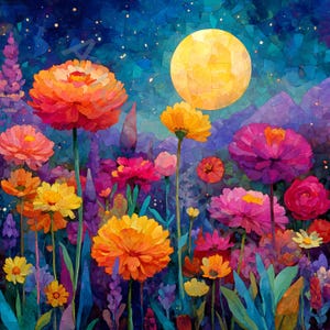 10 images clipart jardin au clair de lune JPG, aquarelle vintage, journal indésirable, carte de scrapbooking, création numérique, téléchargement fantastique, fleurs fantaisistes florales