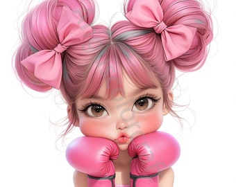 13 JPGs Quirky Boxing Girl Clipart, Commercial Use, Whimsical Ephemera, Watercolor Cute Girl Girl Clipart, Instant Download, Paper Craft