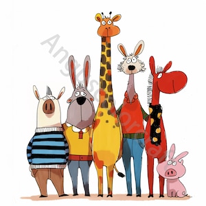10 imágenes prediseñadas de animales en acuarela, imágenes prediseñadas en formato JPG, diario basura, álbum de recortes, creación de tarjetas, kit de descarga digital, animales divertidos de dibujos animados