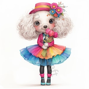 13 JPG décalé Mme chiot, clipart, clipart aquarelle, Junk Journal, Scrapbooking, fabrication de cartes, téléchargement numérique, Fantasy, Lady chien lunatique