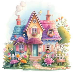 Skurriles Sweet as Candy Cottage Clip Art Kit 14 hochauflösende Aquarell-Clipart-JPGs für Junk Journaling, Scrapbook, Basteln, digitaler Download